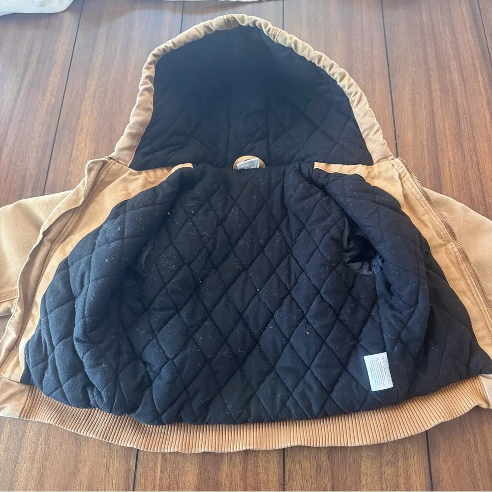 Vintage Carhartt Quilt‎ Lined Full Zip Hooded Denim Jacket 90s Brown Toddler 3T